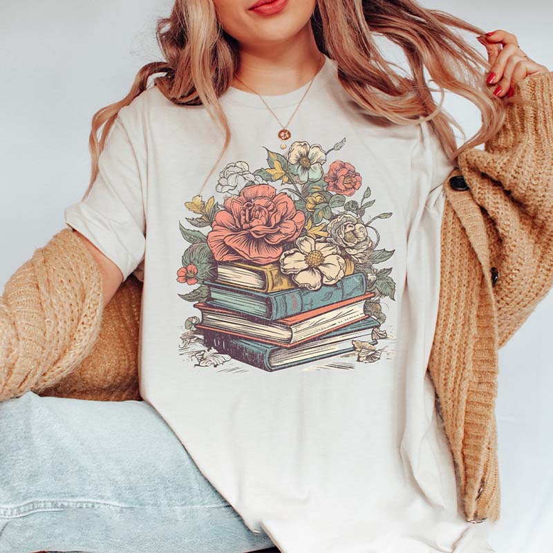 Books and Flowers Reader Gardening T-Shirt