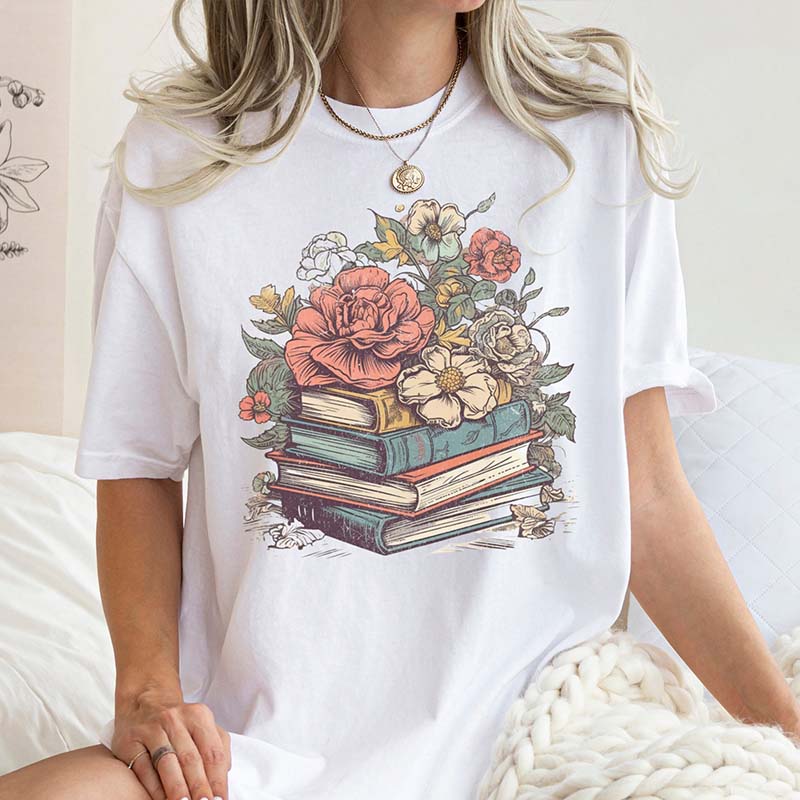 Books and Flowers Reader Gardening T-Shirt