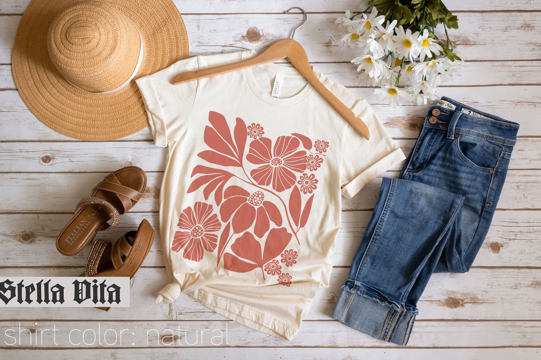 Boho Botanical Flower Neutrales T-Shirt