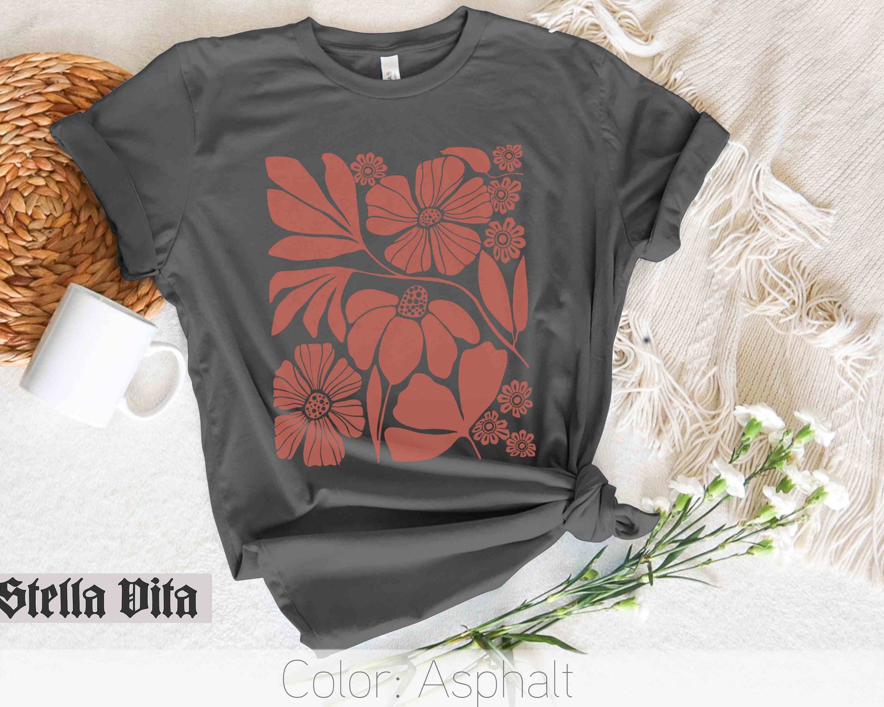 Boho Botanical Flower Neutrales T-Shirt