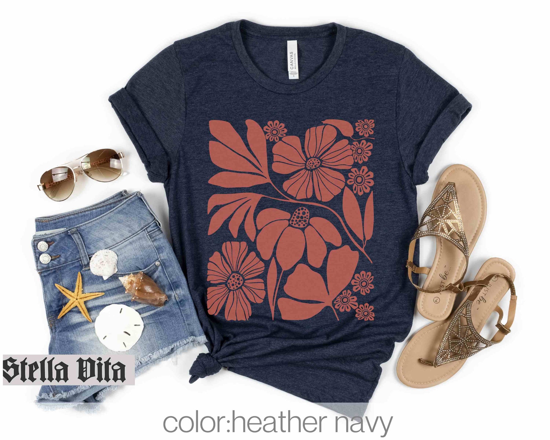 Boho Botanical Flower Neutrales T-Shirt