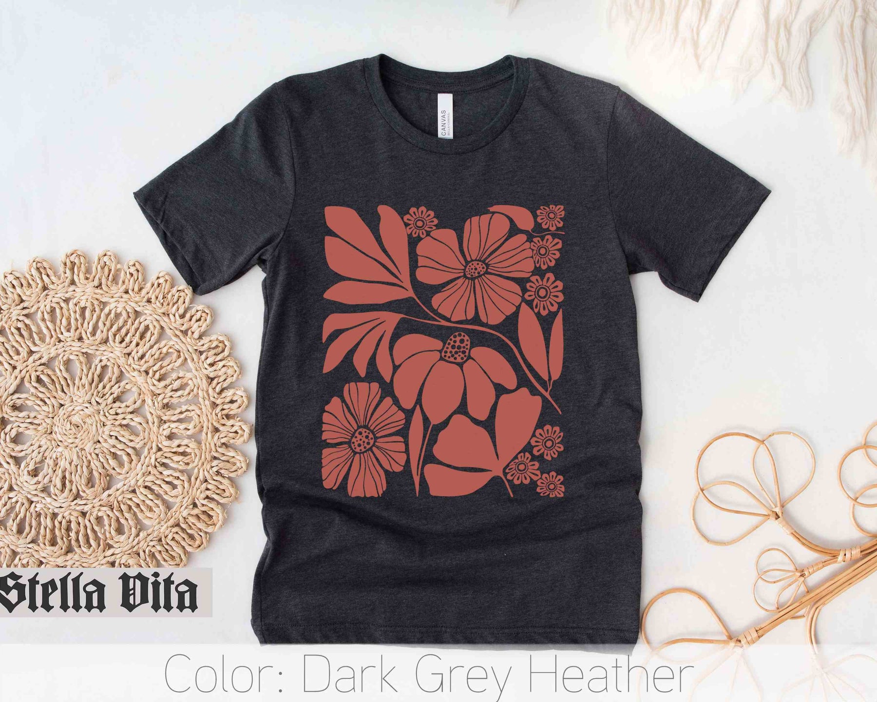 Boho Botanical Flower Neutrales T-Shirt