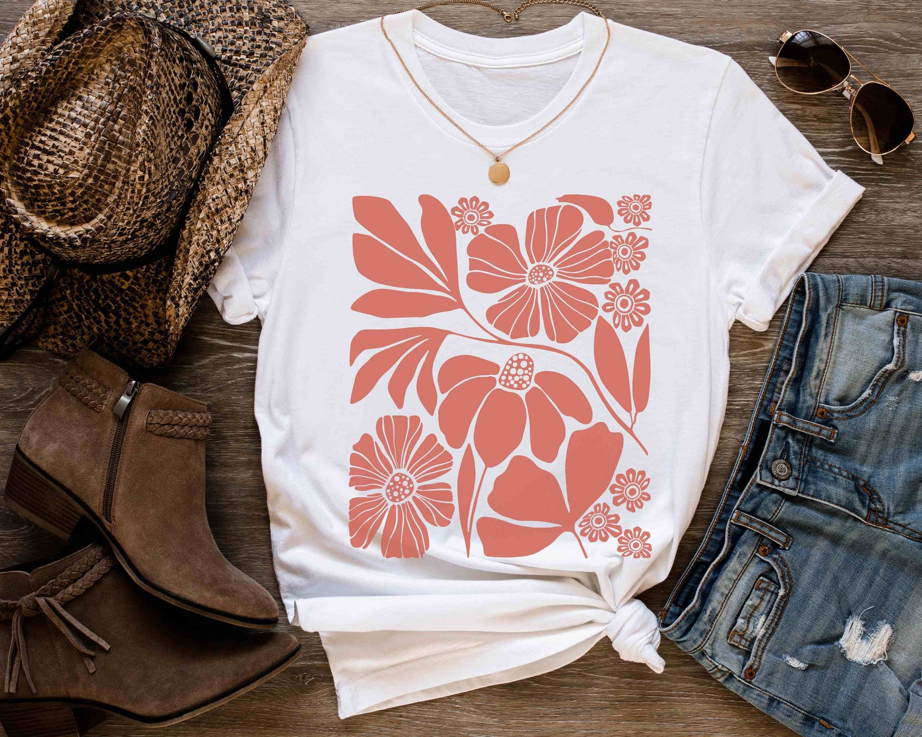 Boho Botanical Flower Neutrales T-Shirt
