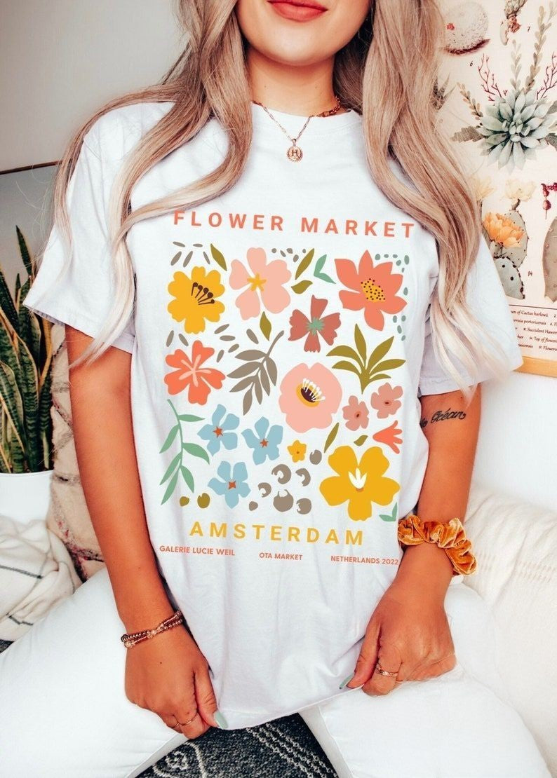 T-shirt à col rond fleurs sauvages