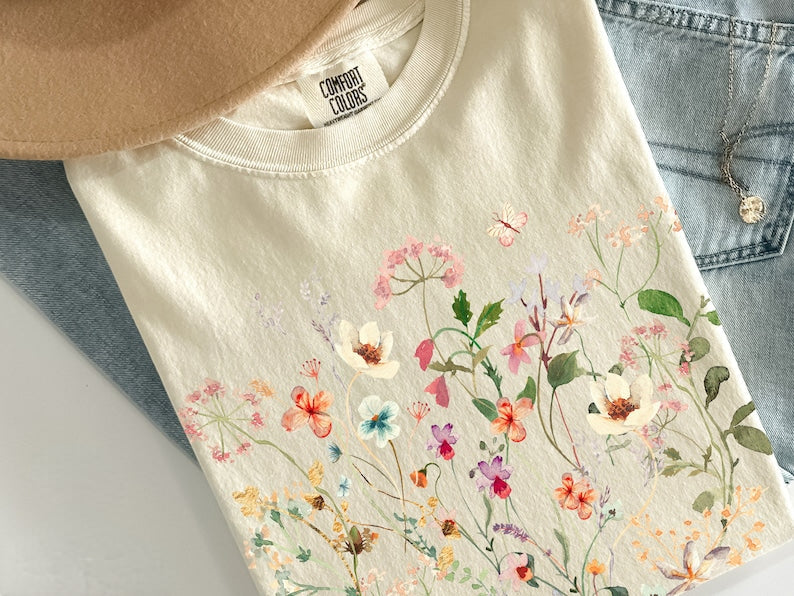 Gepresste Blumen Langarmshirt Comfort Colors T-Shirt