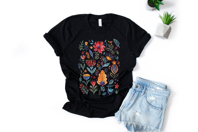 T-shirt à fleurs sauvages de style vintage