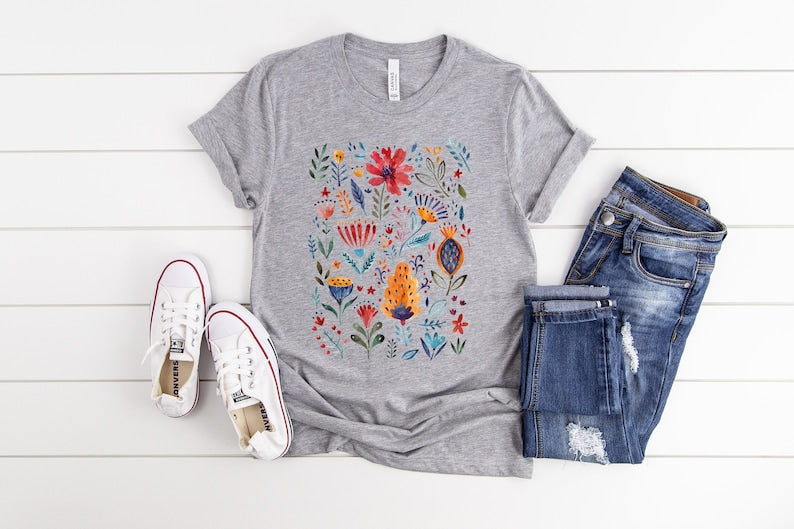 T-shirt à fleurs sauvages de style vintage