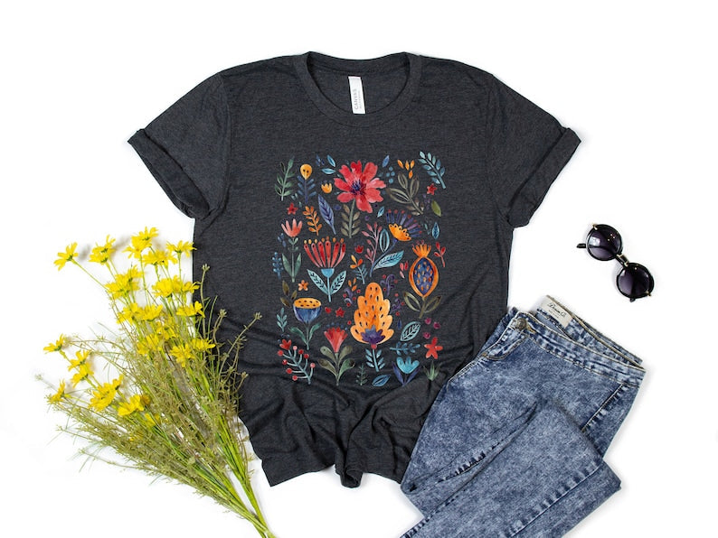 T-shirt à fleurs sauvages de style vintage