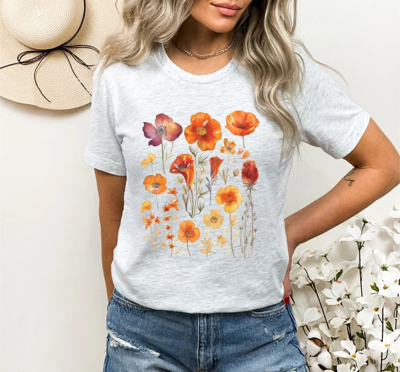 Sweat-shirt à fleurs Boho pressées orange