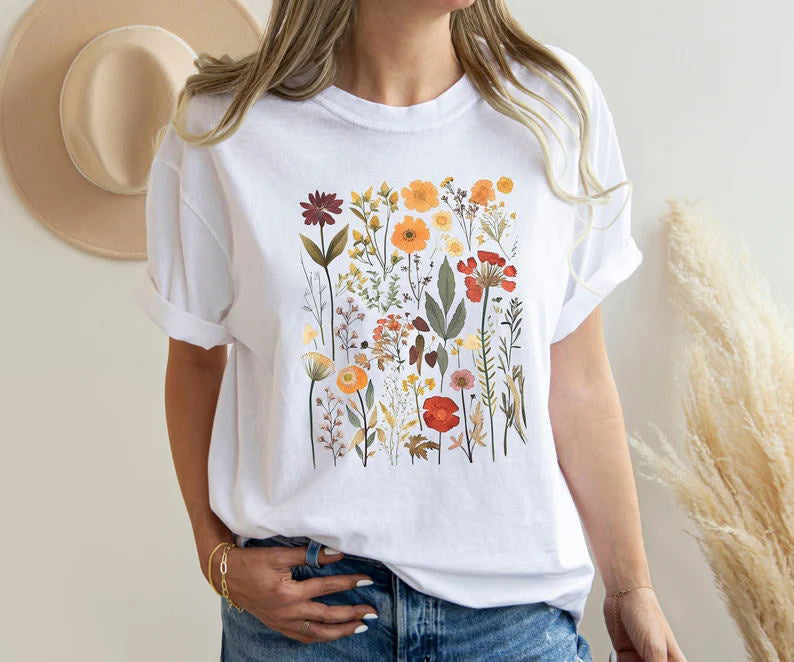 Chemise à fleurs Boho à fleurs sauvages pressées rétro