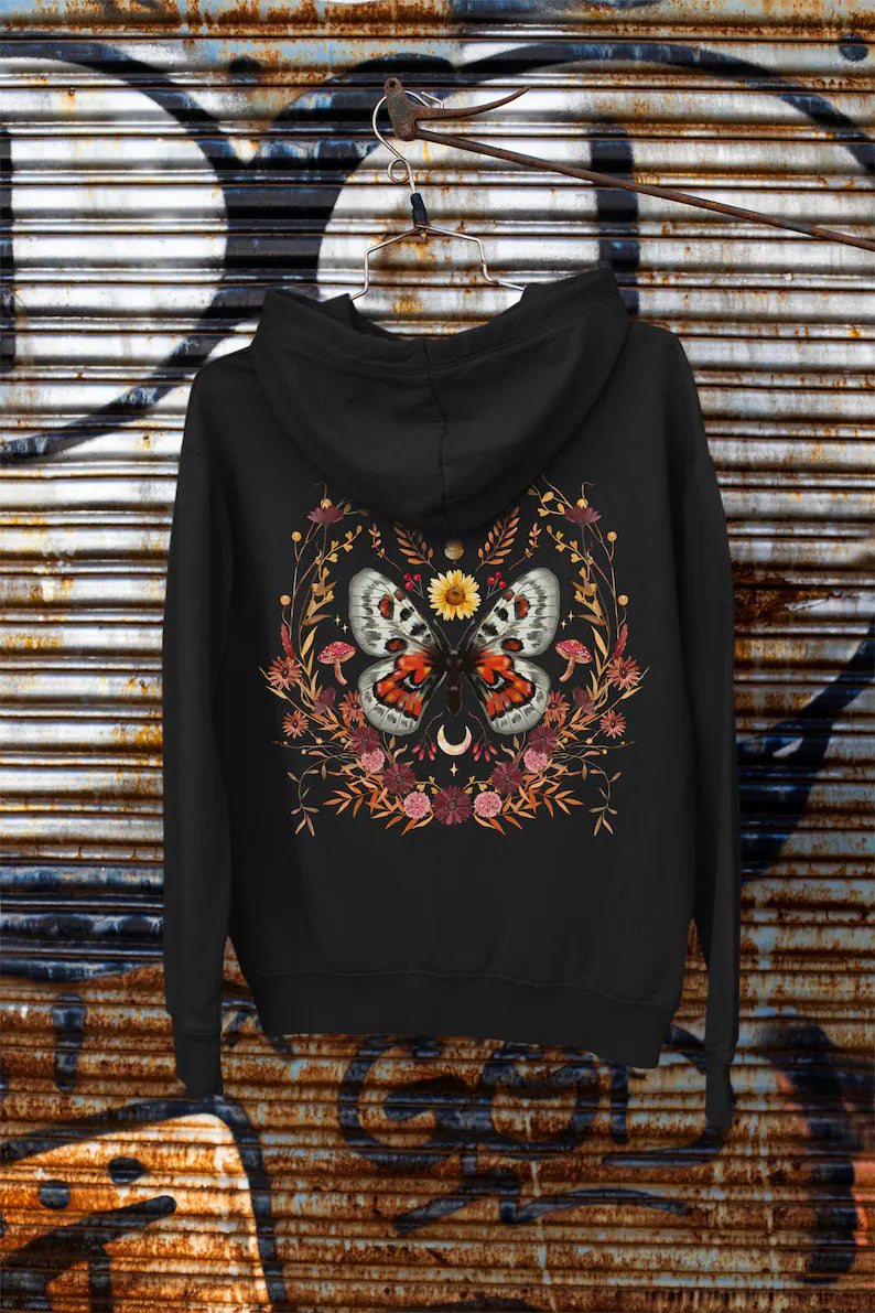 Herbst Natur Floral Botanischer Schmetterling Hoodie