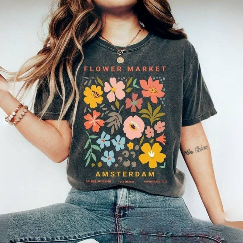 T-shirt à col rond fleurs sauvages