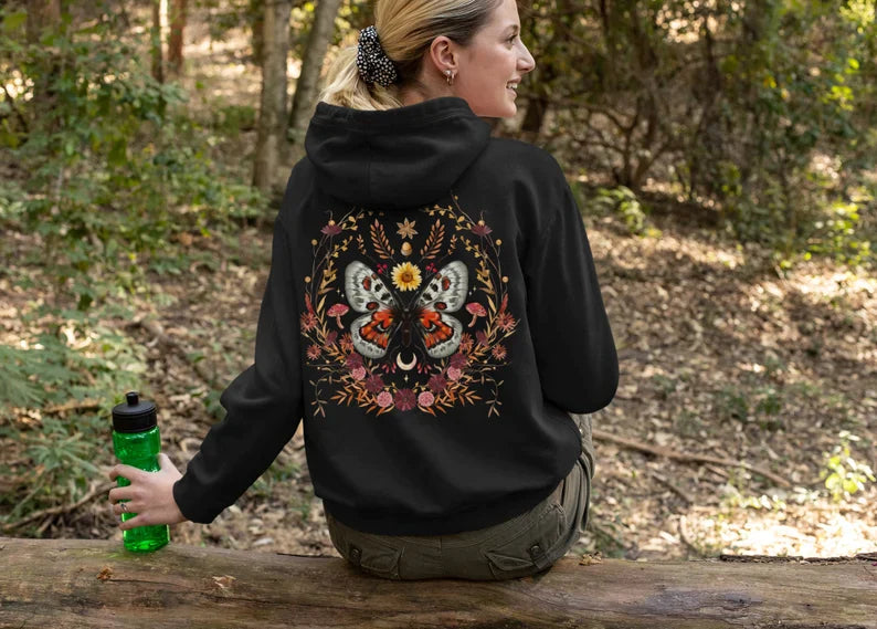 Herbst Natur Floral Botanischer Schmetterling Hoodie