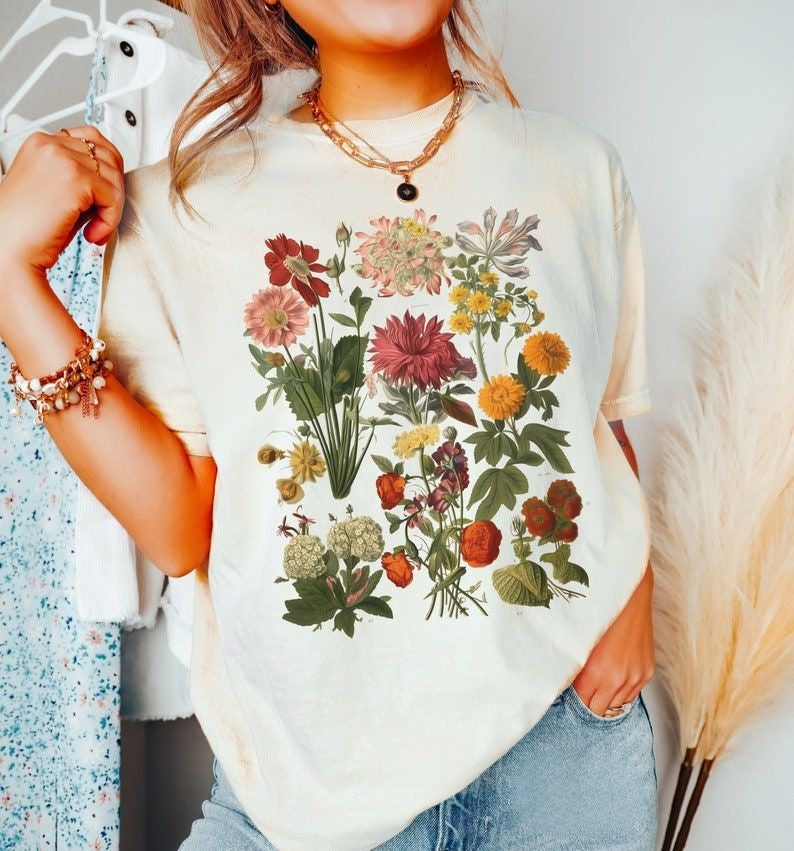 Vintage botanisches Blumen-T-Shirt