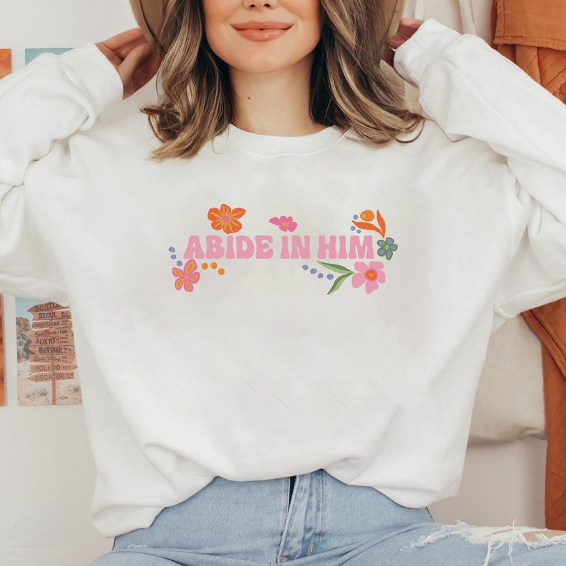 Abide in Him Sweat-shirt imprimé floral double face