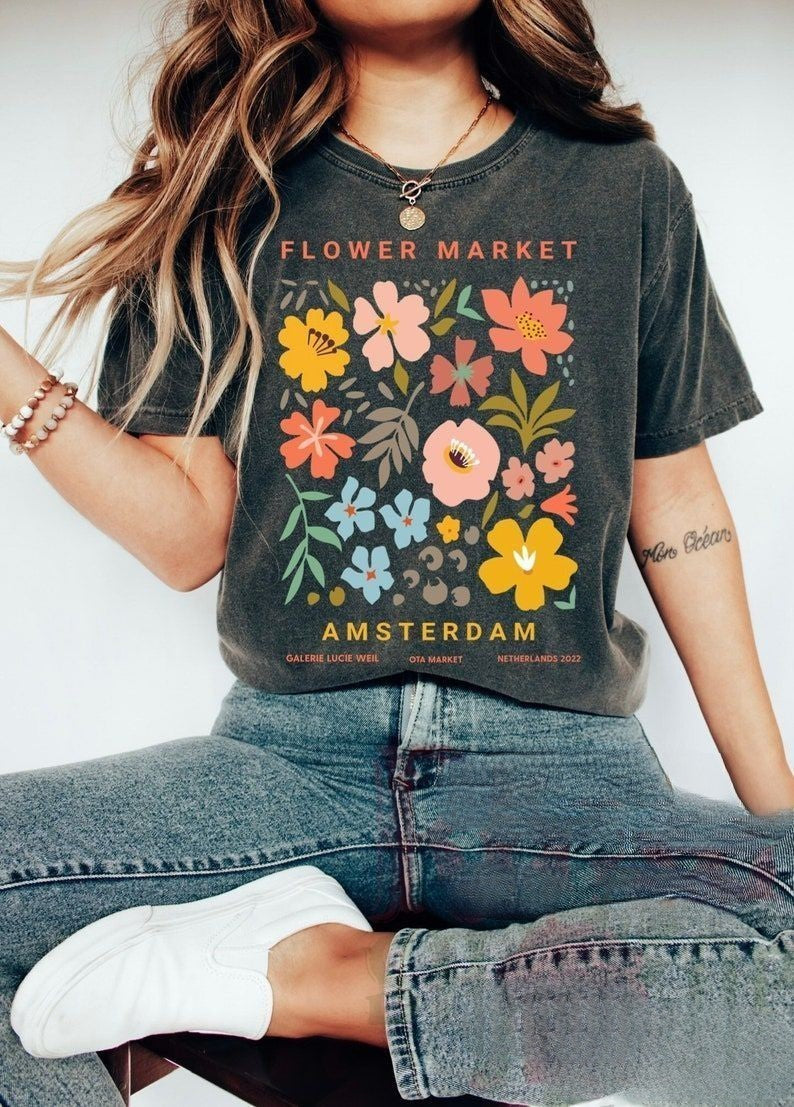 T-shirt à col rond fleurs sauvages
