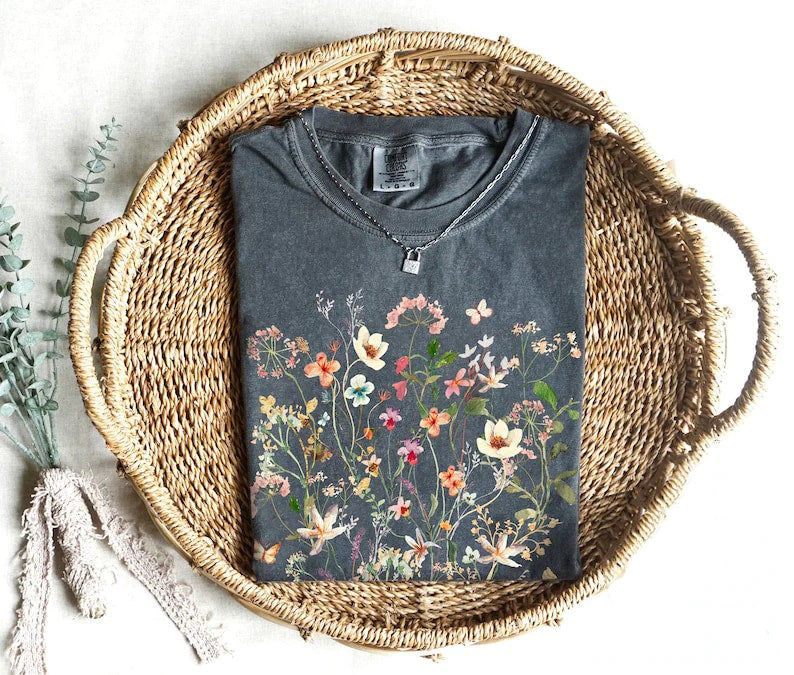 Gepresste Blumen Langarmshirt Comfort Colors T-Shirt