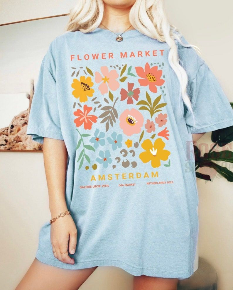 T-shirt à col rond fleurs sauvages
