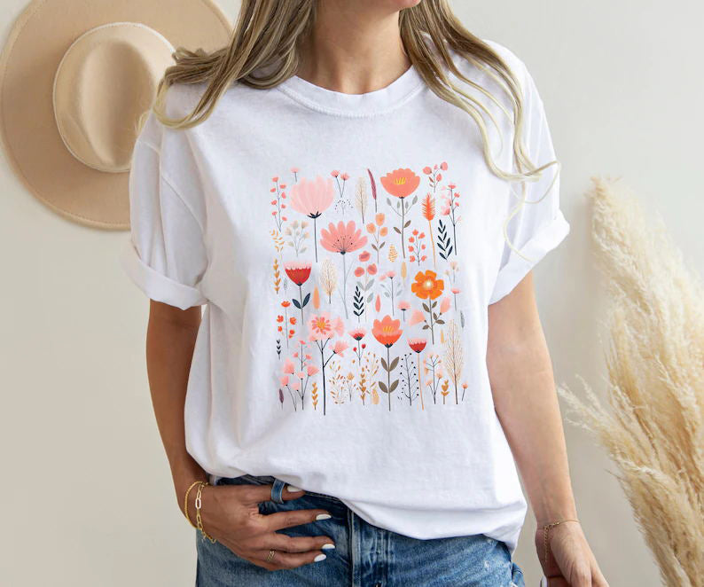 Chemise florale de fleurs sauvages aquarelle pastel rose