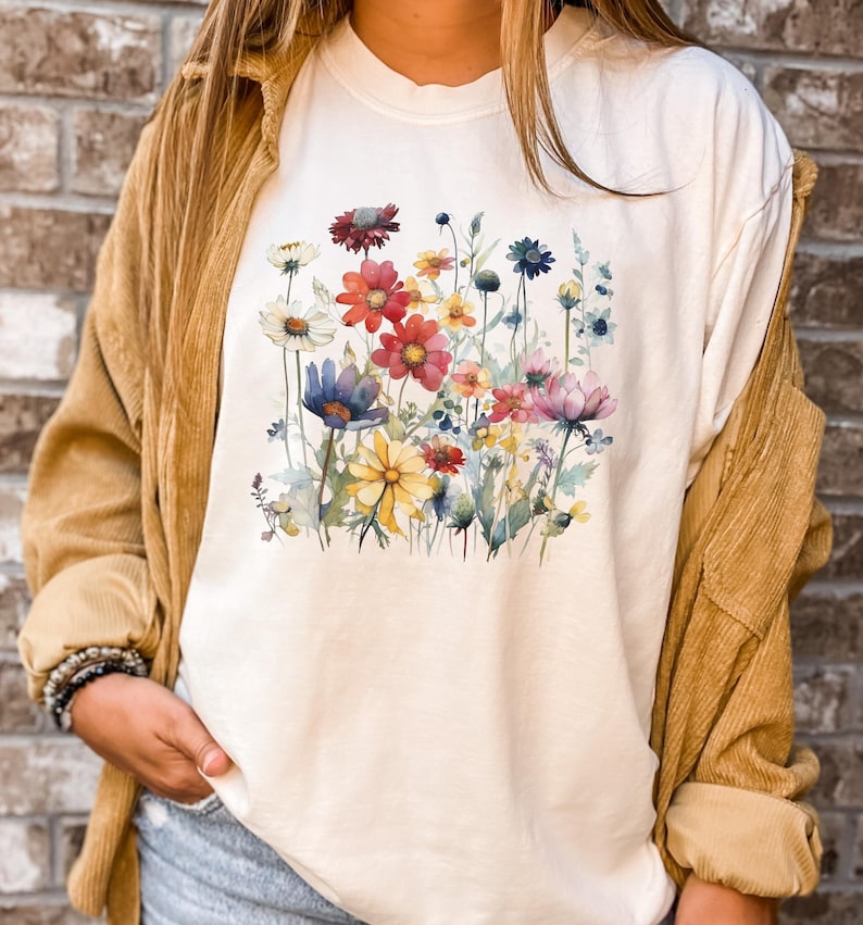 Boho-Aquarell-Wildblumen-T-Shirt