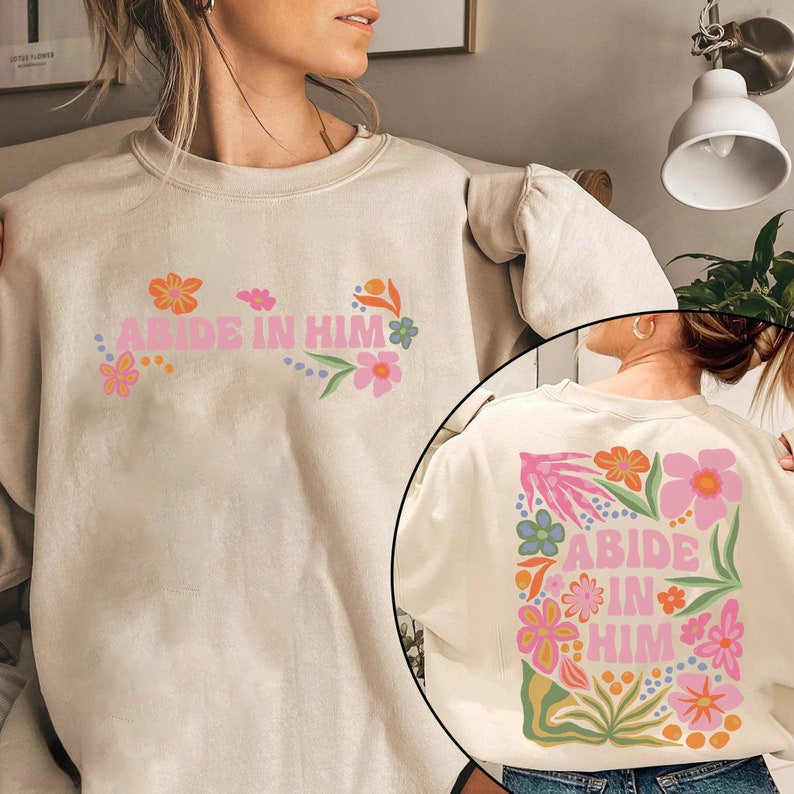 Abide in Him Sweat-shirt imprimé floral double face