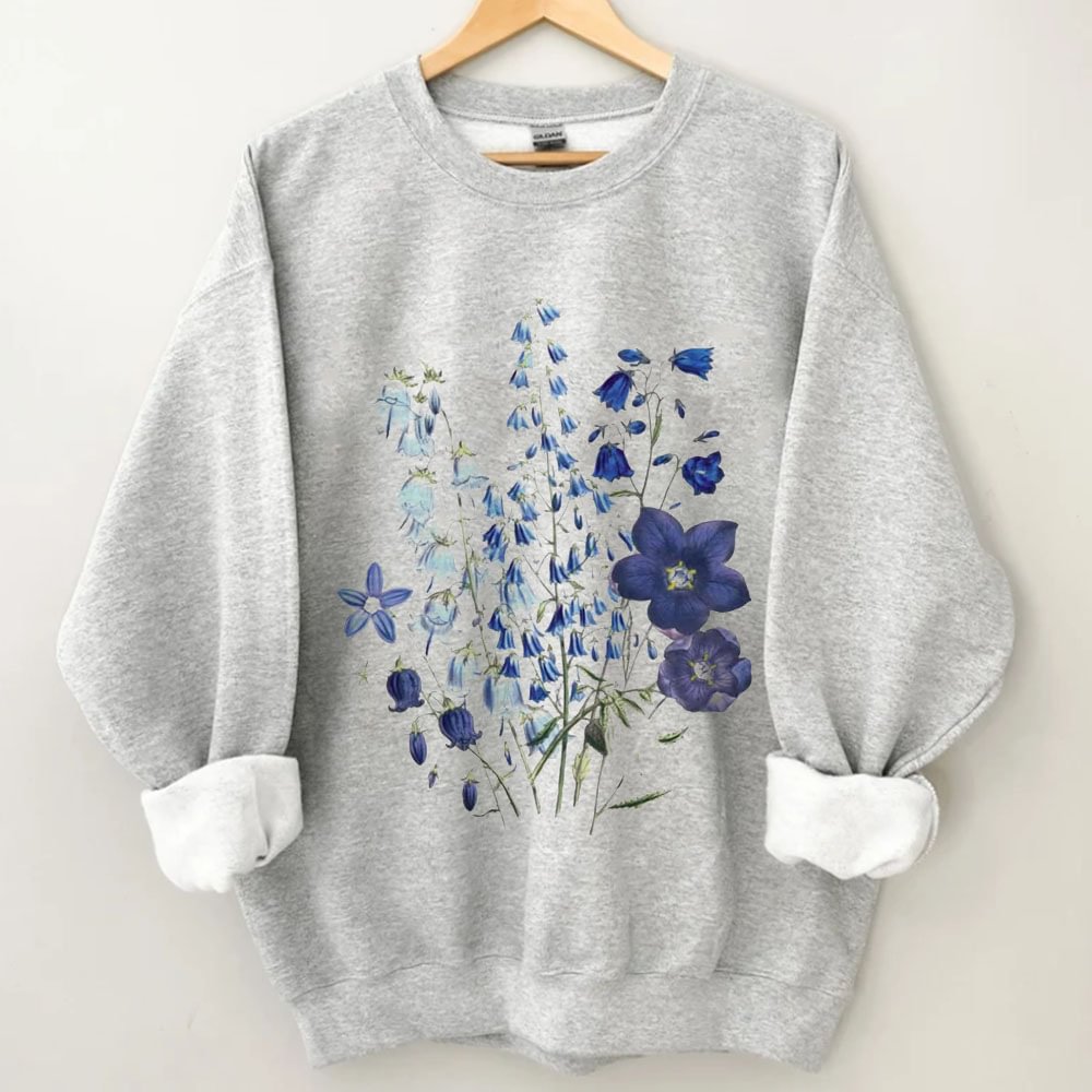 Sweat-shirt azur à fleurs pressées vintage