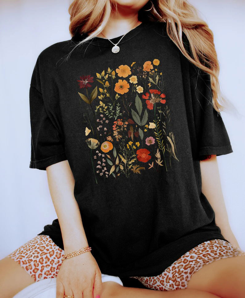 Chemise à fleurs Boho à fleurs sauvages pressées rétro