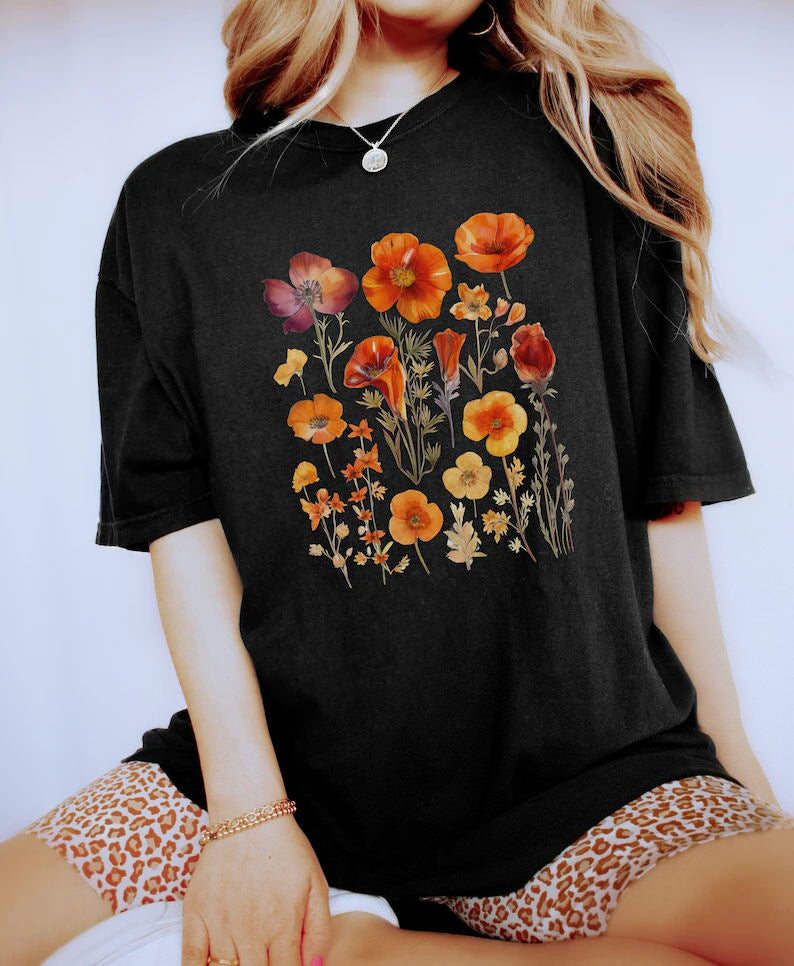 Sweat-shirt à fleurs Boho pressées orange
