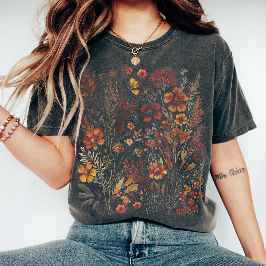 Vintages Wildblumen-Gartenliebhaber-T-Shirt