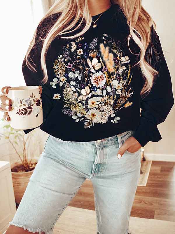 Vintage Wildblumen-Sweatshirt mit Rundhalsausschnitt