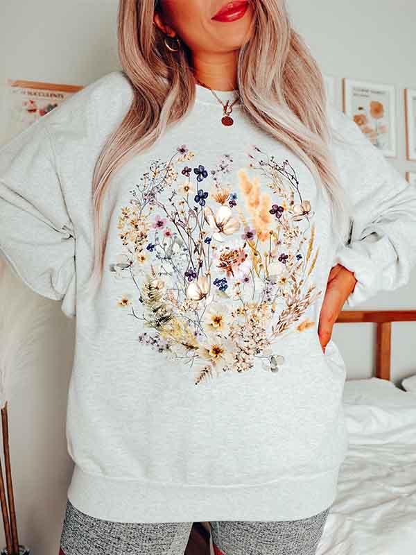 Vintage Wildblumen-Sweatshirt mit Rundhalsausschnitt