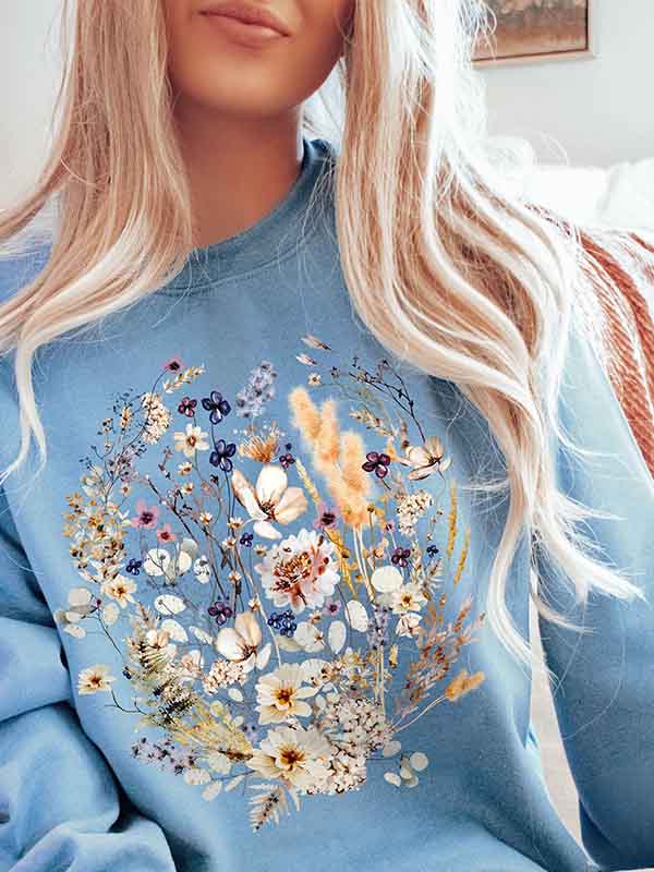 Vintage Wildblumen-Sweatshirt mit Rundhalsausschnitt