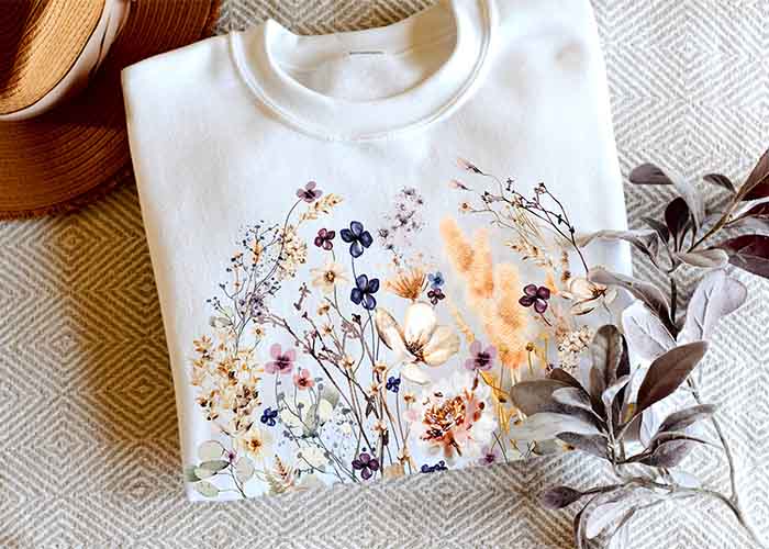 Vintage Wildblumen-Sweatshirt mit Rundhalsausschnitt
