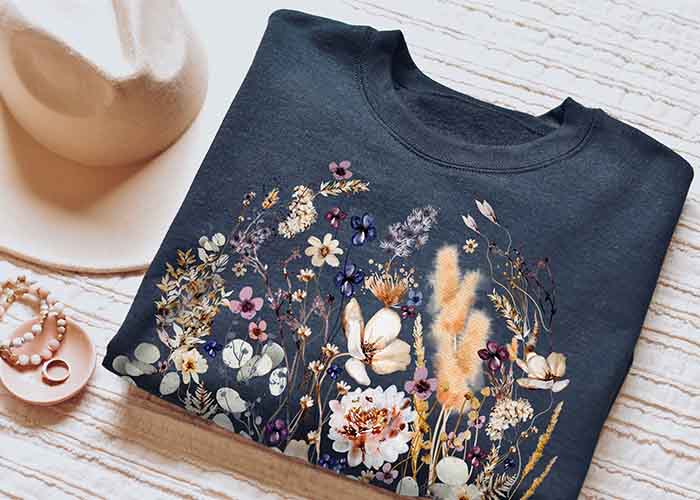 Vintage Wildblumen-Sweatshirt mit Rundhalsausschnitt