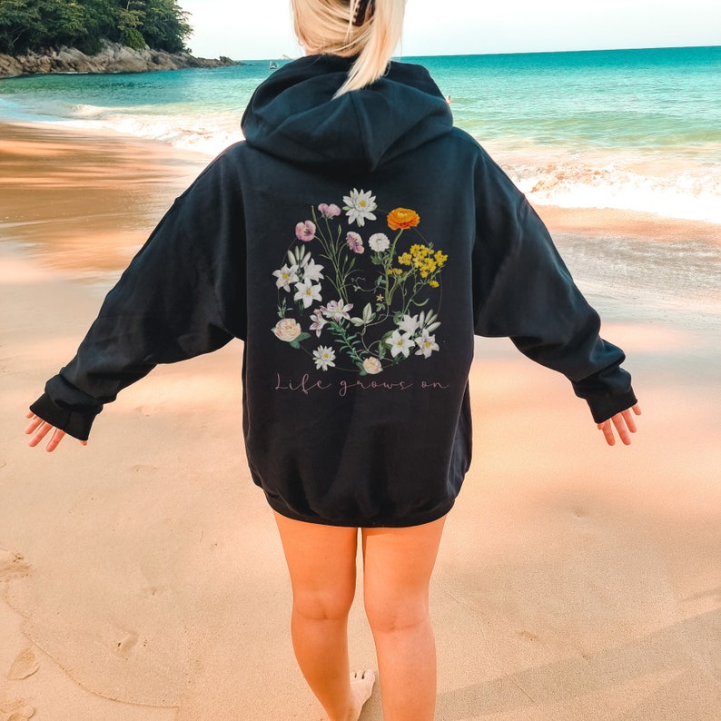 Sweat à capuche vintage à col ras du cou et fleurs sauvages