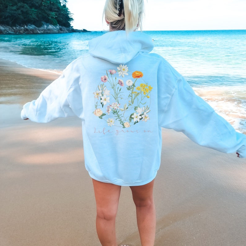 Sweat à capuche vintage à col ras du cou et fleurs sauvages