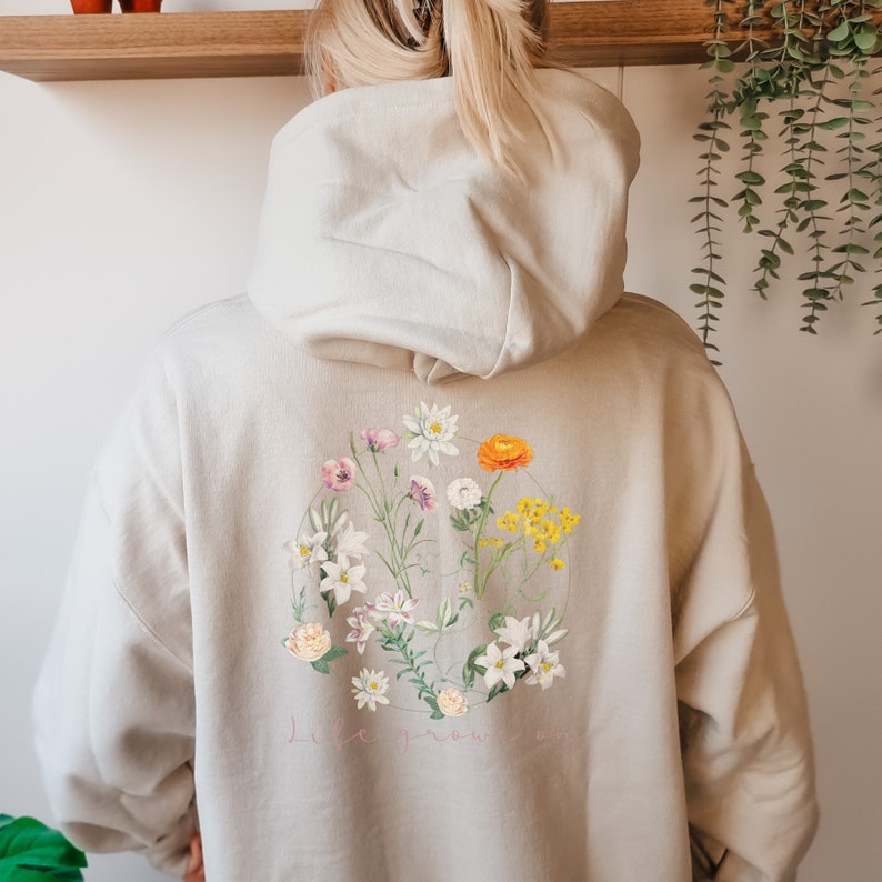Sweat à capuche vintage à col ras du cou et fleurs sauvages