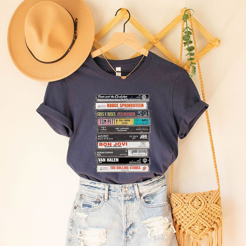 Vintage Rock Cassettes Tape Printed T-shirt