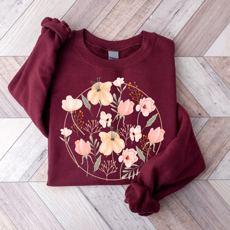Sweat-shirt décontracté imprimé fleurs sauvages