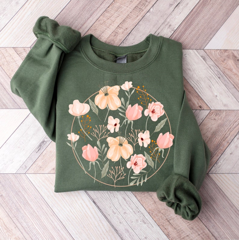 Sweat-shirt décontracté imprimé fleurs sauvages