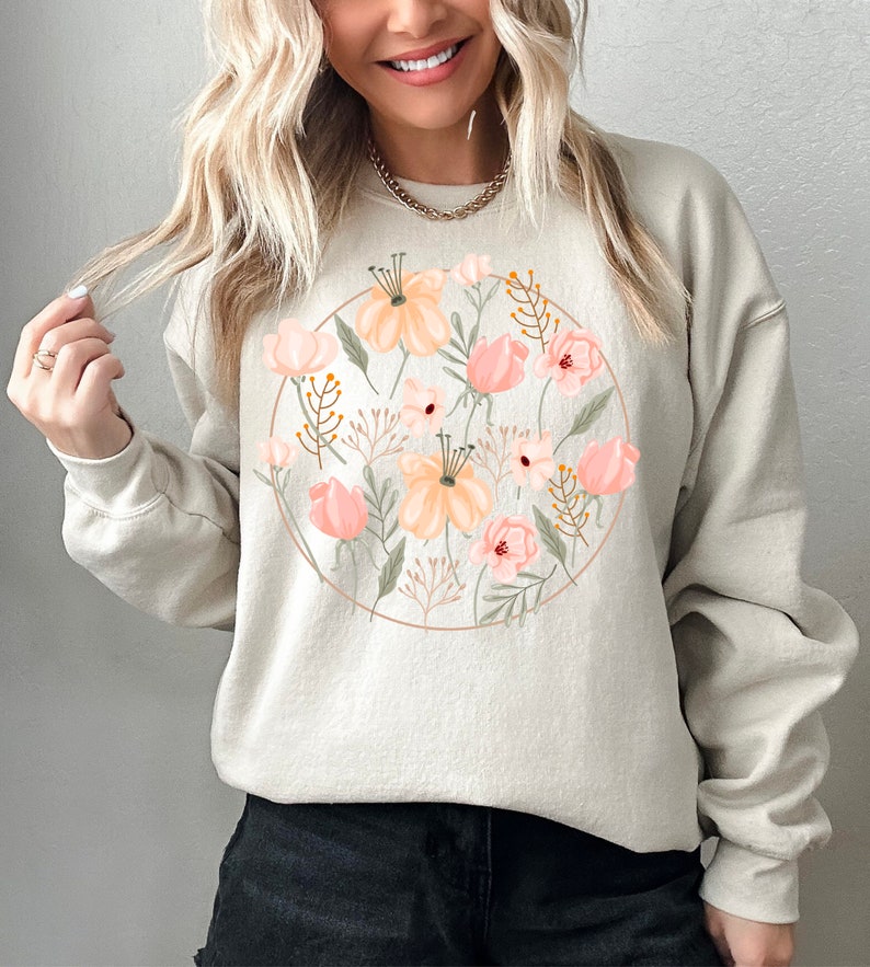 Sweat-shirt décontracté imprimé fleurs sauvages