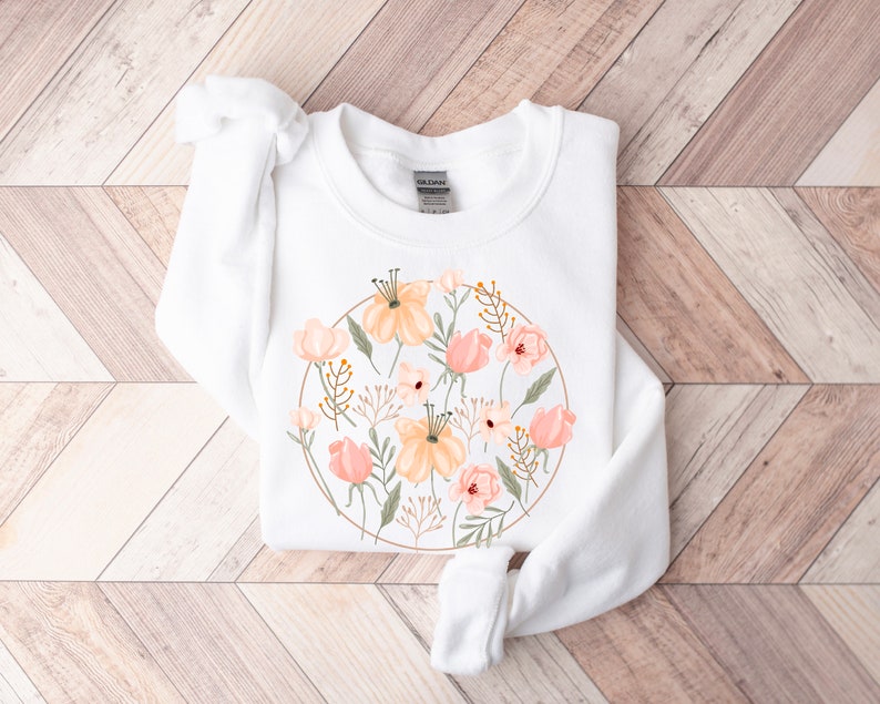 Sweat-shirt décontracté imprimé fleurs sauvages