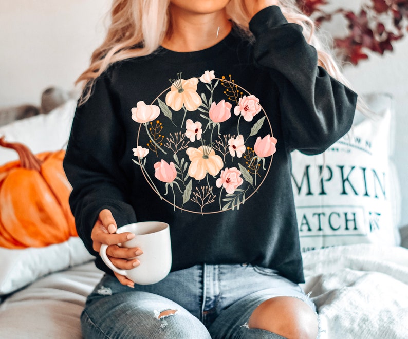 Sweat-shirt décontracté imprimé fleurs sauvages