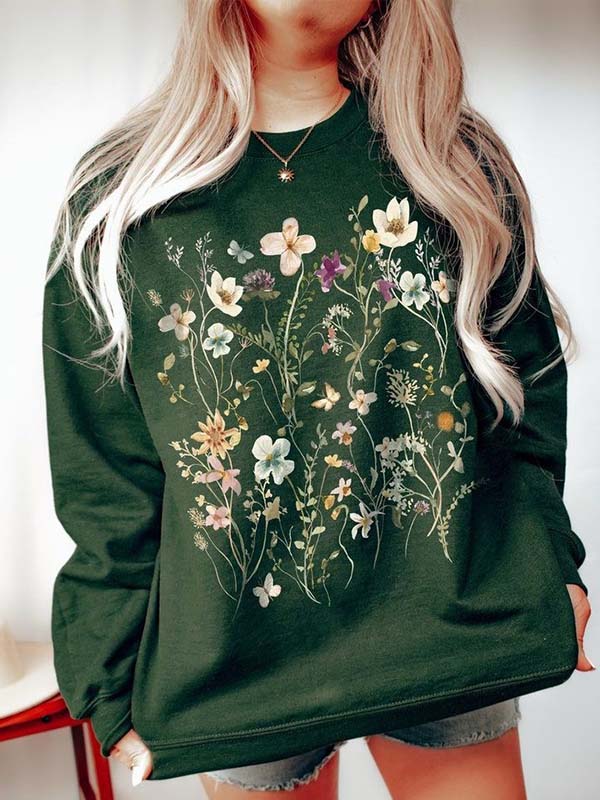 Sweat-shirt à fleurs pressées vintage