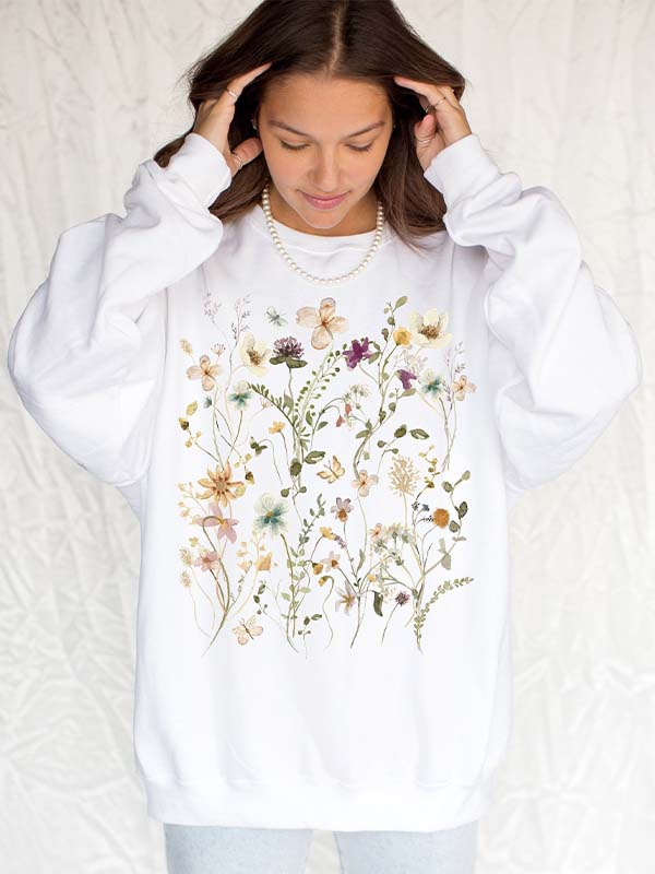 Sweat-shirt à fleurs pressées vintage