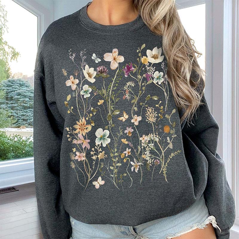 Sweat-shirt à fleurs pressées vintage
