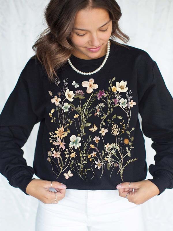 Sweat-shirt à fleurs pressées vintage
