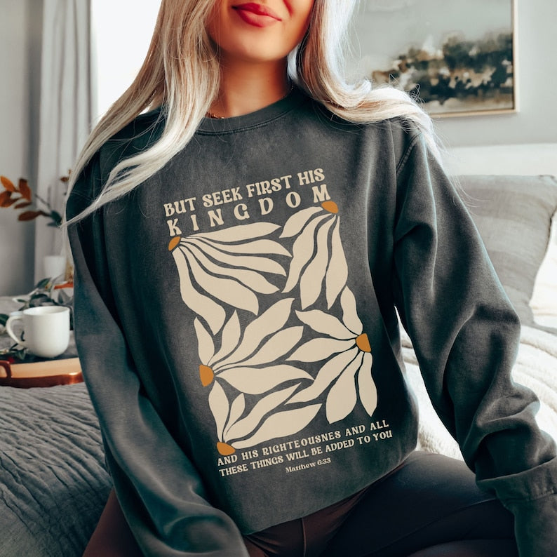 Retro Floral Faith Sweatshirt mit Rundhalsausschnitt