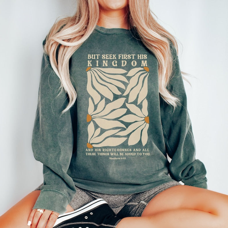 Retro Floral Faith Sweatshirt mit Rundhalsausschnitt