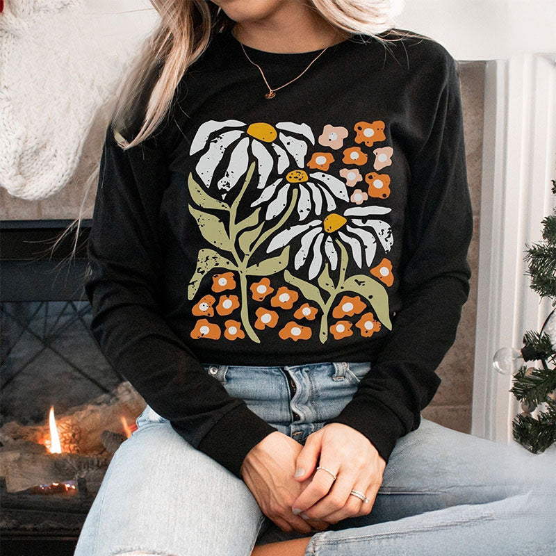 Langärmeliges Boho-Blumen-Sweatshirt